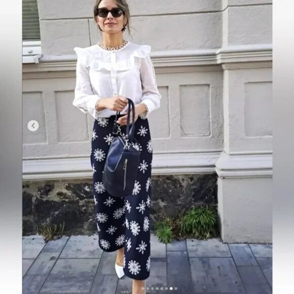 Zara Contrast Embroidered Culottes ZW Collection Size XS - Picture 3 of 14